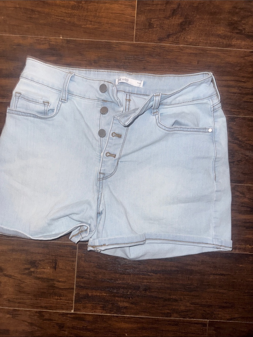 Nine West Light Wash Denim Button-Fly Shorts